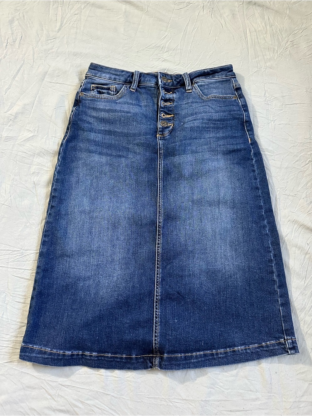 St. John's Bay Blue Denim Skirt with Contrast Stitching - Picture 1 of 4